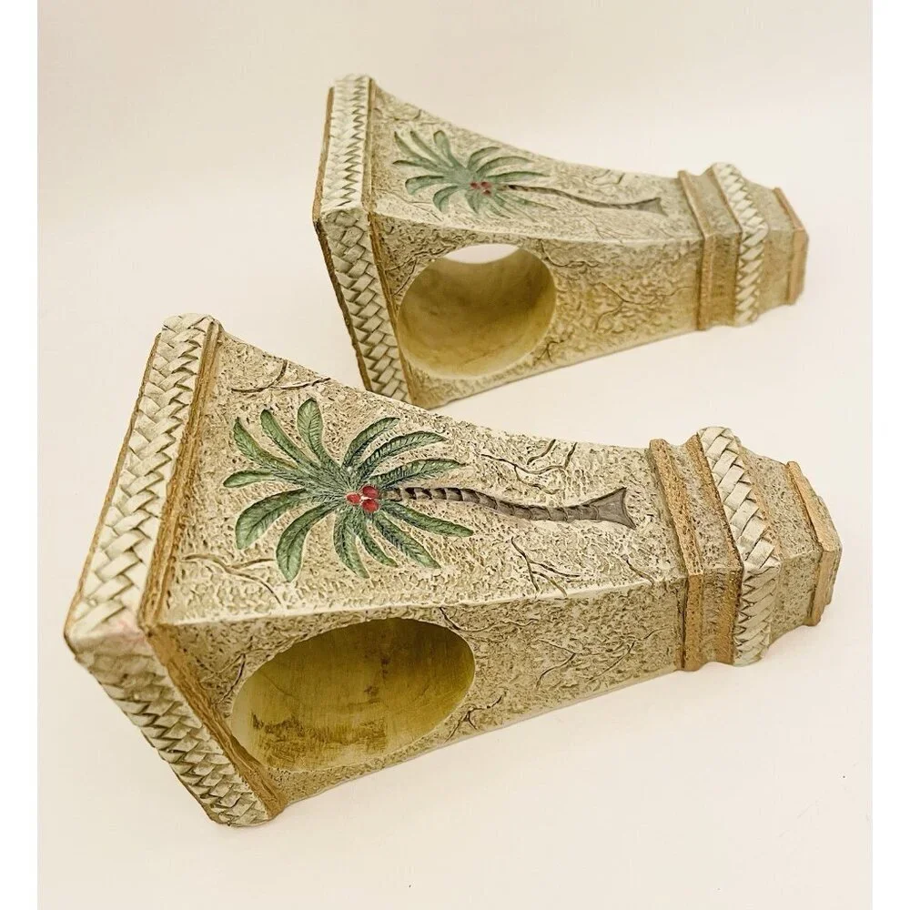 Palm Tree Curtain Rod Corbels set Resin 7x4x3.5” Tropical Decor